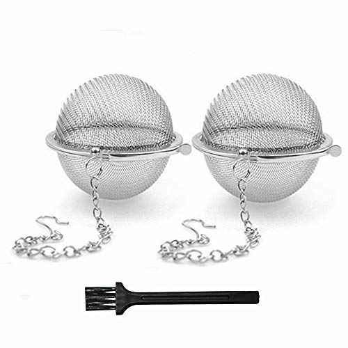 SHUO 2pcs Stainless Steel Tea Strainer Mesh Tea ball Filter Net Round With Chain