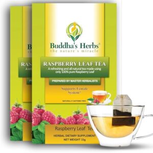 buddha's herbs raspberry leaf tea, no caffeine tea, pack of 2, 44 tea bags