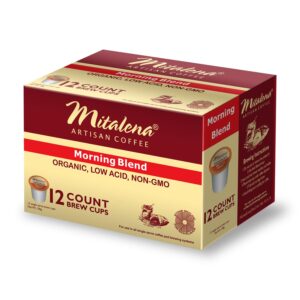 Mitalena Morning Blend Low Acid Coffee Pods - Medium Roast Organic Coffee for Keurig K-cup Coffee Maker - Enjoy Small Batch Artisan Coffee, Avoid Heartburn and Acid Reflux - 72 cups