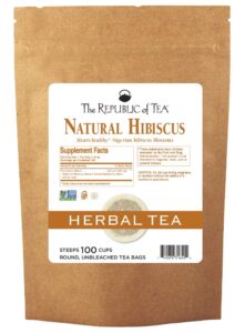 the republic of tea natural hibiscus tea super refill, 100 tea bags