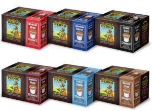 cafe don pedro variety pack arabica low acid coffee pods - compatible with keurig k-cup coffee maker, 6 different flavors, 100% arabica, battles heartburn, acidic reflux, 72 count