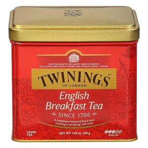 twinings english breakfast loose tea tins, pack of 6, 7.05 ounce tins, smooth, flavourful, robust black tea, caffeinated