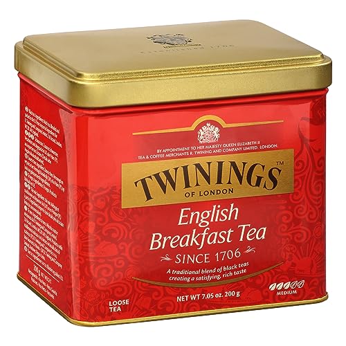 Twinings English Breakfast Loose Tea Tins, Pack of 6, 7.05 Ounce Tins, Smooth, Flavourful, Robust Black Tea, Caffeinated