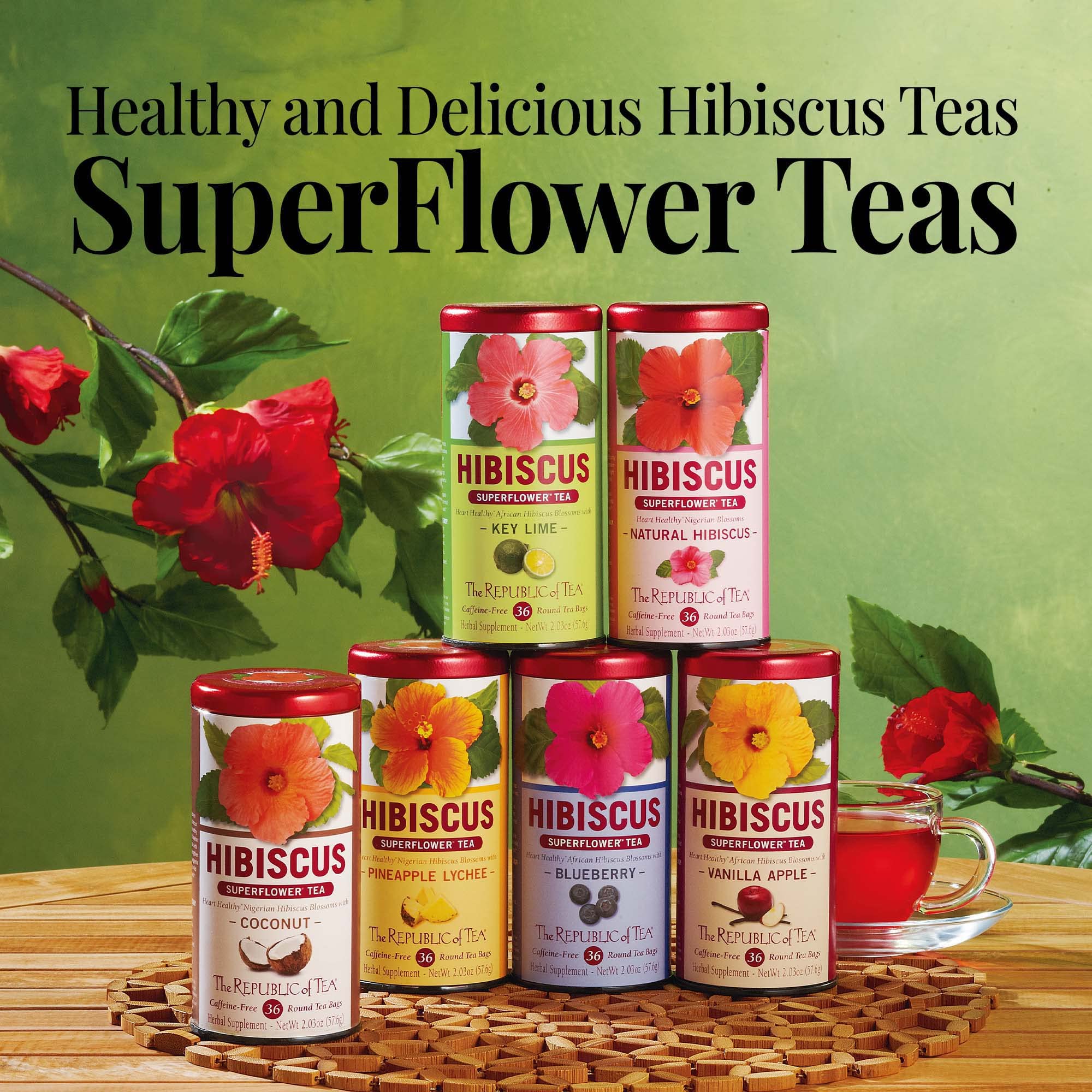 The Republic Of Tea Hibiscus Watermelon Superflower Herbal Tea, 36 Tea Bags, Citrus Berry Flavored Tea