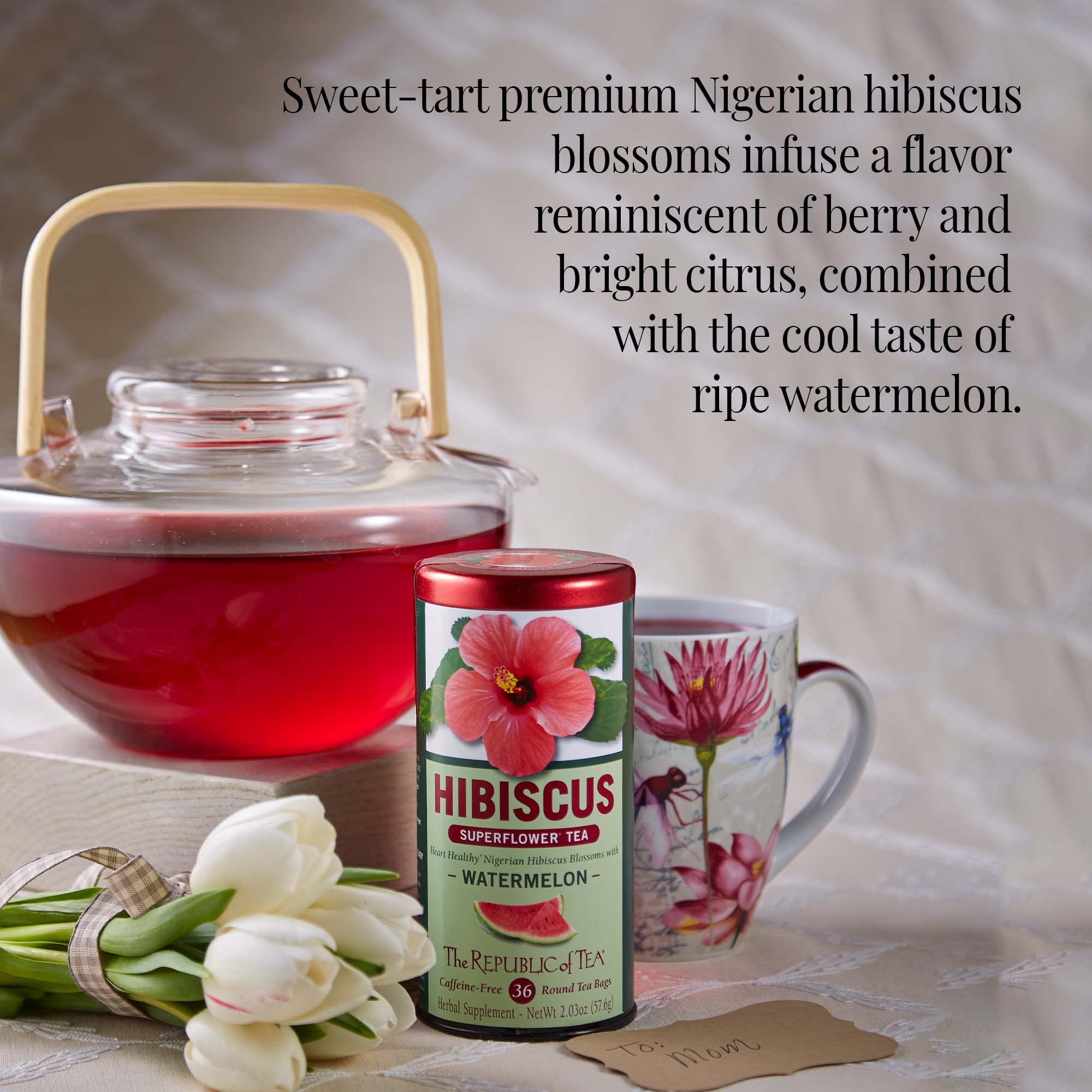 The Republic Of Tea Hibiscus Watermelon Superflower Herbal Tea, 36 Tea Bags, Citrus Berry Flavored Tea