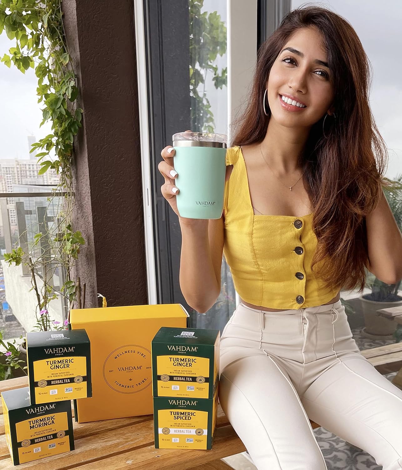 VAHDAM, Turmeric Tea Gift Set (4 Flavors, 60 Herbal Tea Bags) Caffeine Free, Gluten Free, Non GMO | Tea Variety Pack - Long Leaf Pyramid Herbal Tea Bags Variety Pack | Gifts for Women & Men