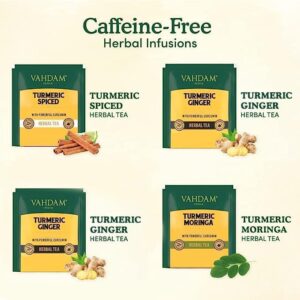 VAHDAM, Turmeric Tea Gift Set (4 Flavors, 60 Herbal Tea Bags) Caffeine Free, Gluten Free, Non GMO | Tea Variety Pack - Long Leaf Pyramid Herbal Tea Bags Variety Pack | Gifts for Women & Men