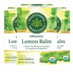 traditional medicinals organic lemon balm herbal tea, calming and supports digestion, (pack of 3) - 48 tea bags total