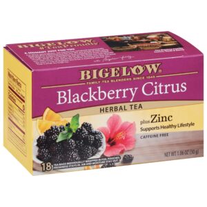 bigelow tea blackberry citrus plus zinc herbal tea, caffeine free, 18 count box (pack of 6), 108 tea bags total