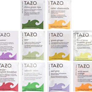 Tazo Tea Bags Sampler 40 Count Variety Gift Box, 10 Different Flavors with By The Cup Honey Sticks