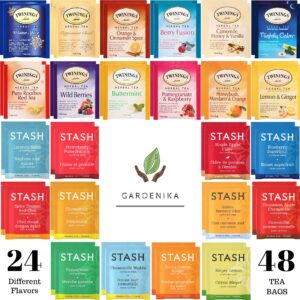 stash twinings herbal tea sampler - caffeine-free assortment - individually wrapped flavored bags - 48 ct, 24 flavors