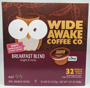 wide awake coffee single serve coffee pods (32 count, breakfast blend)
