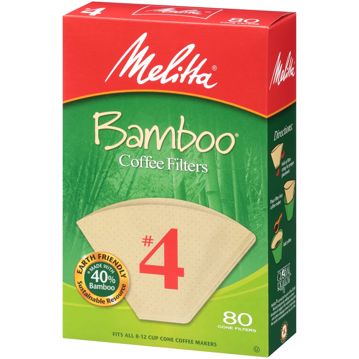 Melitta 4 Cone Coffee Filters, Bamboo, 80 Count (Pack of 6) 480 Total Filters Count - Packaging May Vary
