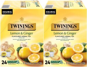 twinings tea lemon ginger herbal tea k cups, natural flavor & caffeine free, keurig brewer pods for soothing hot tea or cold brew tea beverages, 48 keurig pods total