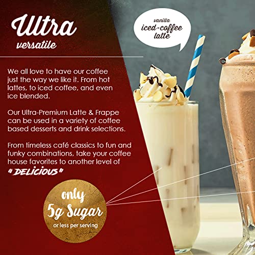 The Frozen Bean - Vanilla Bean Coffee Frappe & Latte Instant Mix with Arabica Coffee, Double Caffiene, Low Sugar - for Hot, Iced, or Frappuccino-Style Blended Drinks - (20) 0.53oz Single Serve Sticks