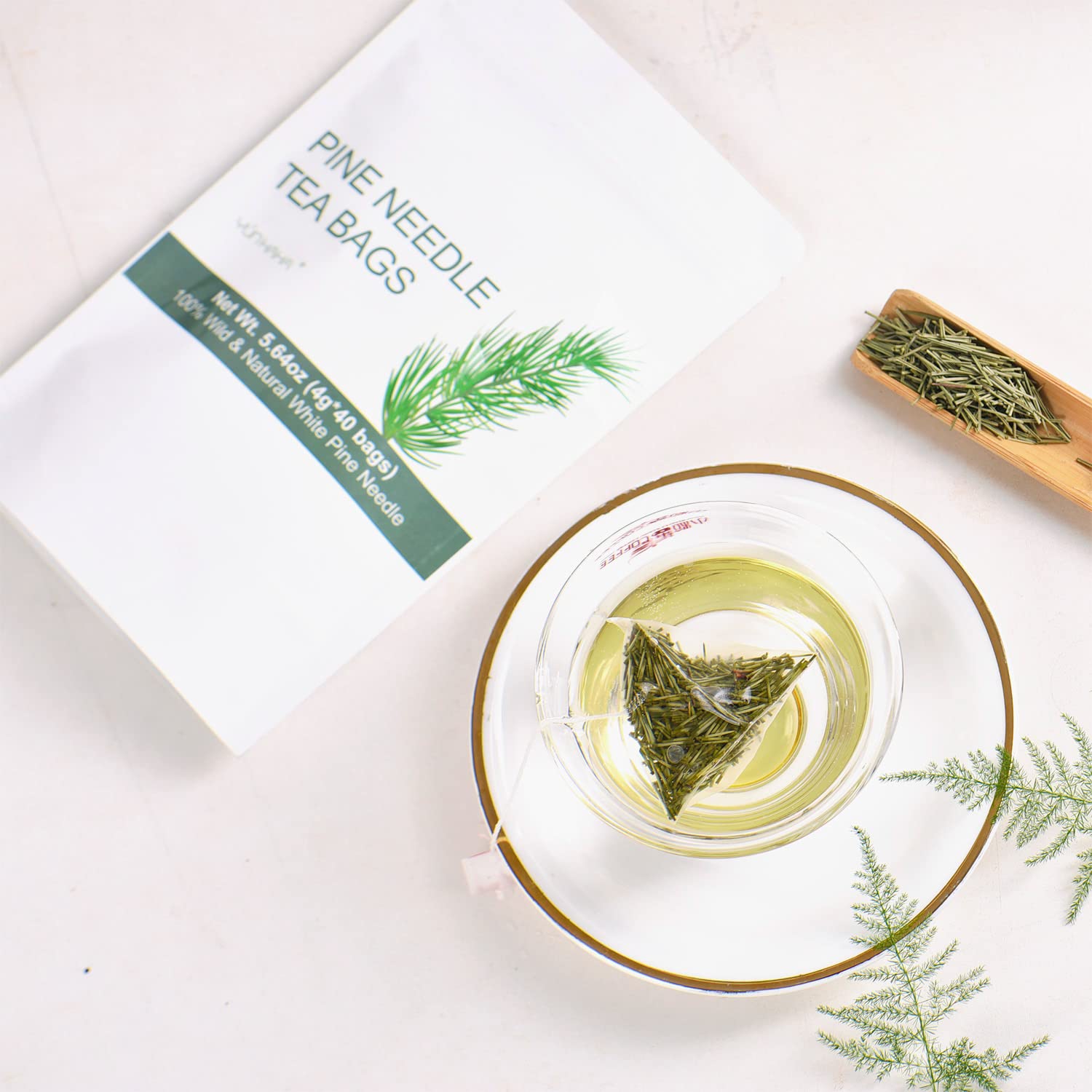 Wild Dried White Pine Needle Tea- 40 bags, 4g/bag- 100% Natural Pure Pine Needles Herbal Tea - Caffeine free- Cut & Sifted- Non-GMO - Immune Support