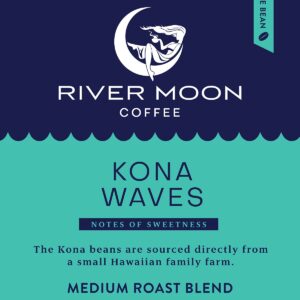 River Moon Coffee, Kona Coffee Whole Bean, Medium Roast, 2 lbs., Kona Waves Hawaiian Coffee Blend, Sustainably Farmed, 32 Ounces, 100% Arabica