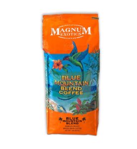 magnum exotics coffee, blue mountain coffee blend - medium-light roast, whole bean, made from 100% arabica bean coffee, rich & smooth flavor, fresh roast - blue mountain blend, 2 lb