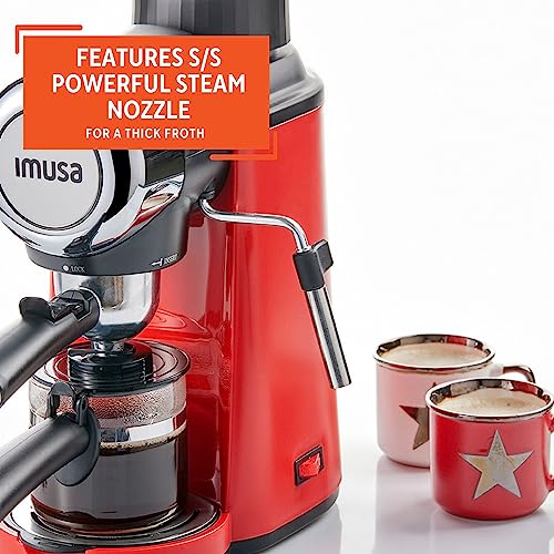 Imusa 4 Cup Epic Electric Espresso/Cappuccino Maker (Cafe Cubano, Cortadito, Colada, Cafe con Leche), Red