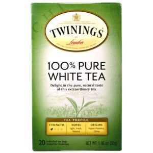 twinings white tea, 100% natural fujian chinese tea with a light & fresh delicate flavor, white tea - box of 20 tea bags