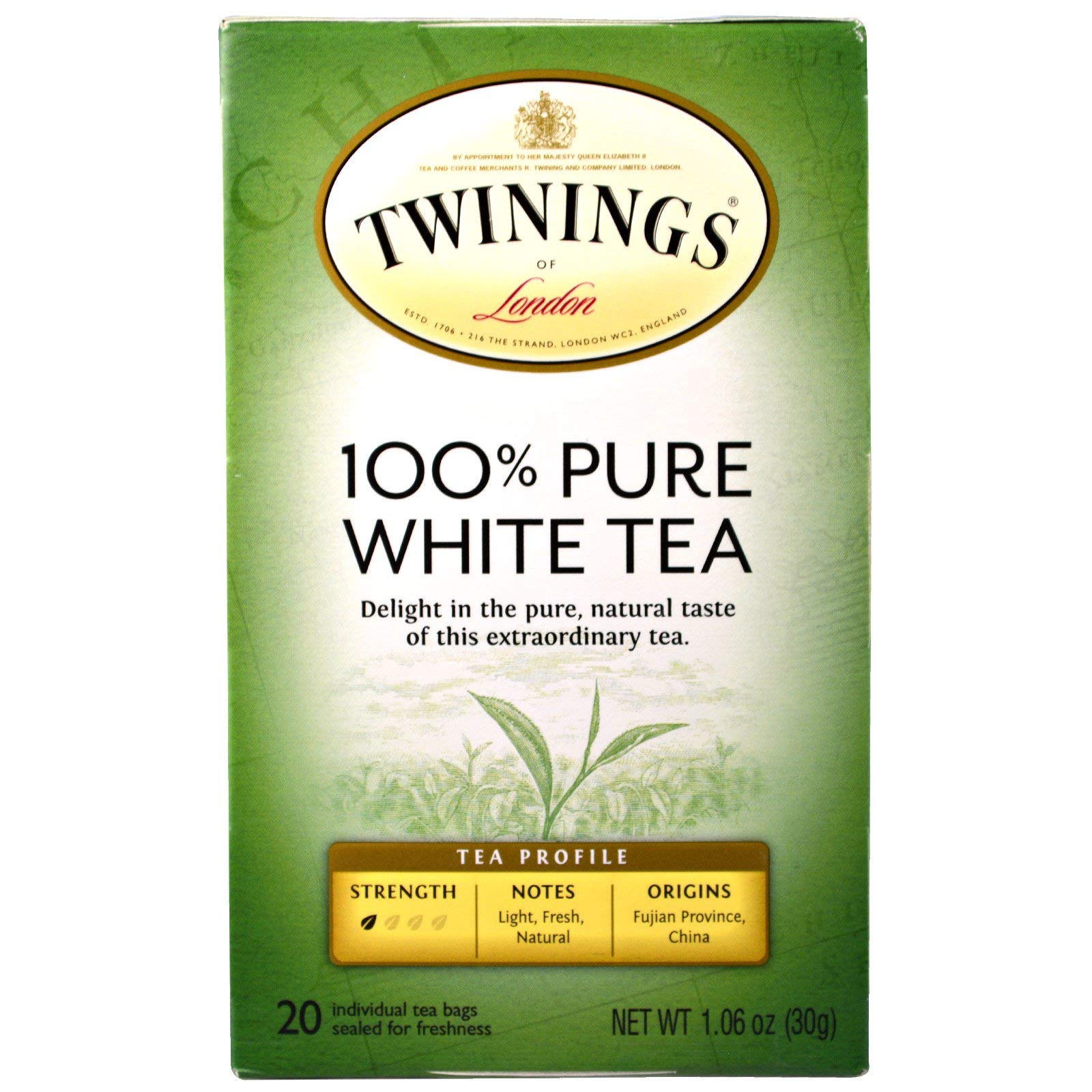 Twinings White Tea, 100% Natural Fujian Chinese Tea with a Light & Fresh Delicate Flavor, White Tea - Box of 20 Tea Bags