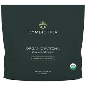 cymbiotika japanese organic matcha green tea powder, gluten free & vegan authentic ceremonial grade matcha mix for natural energy antioxidants, focus, anti aging & metabolism support, 30 servings