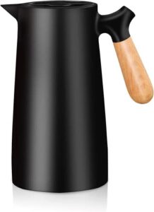 cudinham thermal coffee carafes for keeping hot,34oz large capacity thermos for hot drinks,24 hours heat retention,double wall vacuum coffee thermos with solid wood handle.(black)