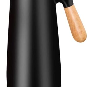 CUDINHAM Thermal Coffee Carafes for Keeping Hot,34oz Large Capacity Thermos for Hot Drinks,24 Hours Heat Retention,Double Wall Vacuum Coffee Thermos with Solid Wood Handle.(Black)