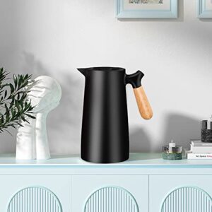 CUDINHAM Thermal Coffee Carafes for Keeping Hot,34oz Large Capacity Thermos for Hot Drinks,24 Hours Heat Retention,Double Wall Vacuum Coffee Thermos with Solid Wood Handle.(Black)