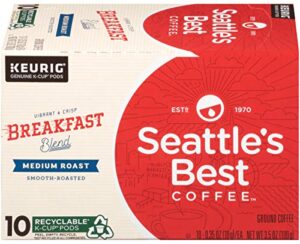 seattle’s best coffee k-cup pods, breakfast blend, medium roast smooth-roasted ground coffee, 10 ct k- cups/box (pack of 1 box)