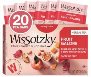 wissotzky fruit galore herbal tea, 20 tea bags | caffeine free tea | antioxidant rich | fruity blend | herbal tea bags