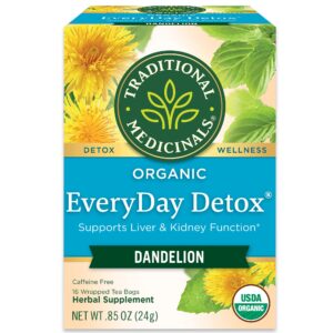 Traditional Medicinals Organic EveryDay Detox Dandelion Herbal Tea, Supports Liver & Kidney Function, (Pack of 3) - 48 Tea Bags Total