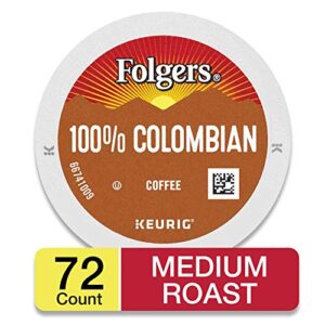 folgers k cups 100% colombian coffee for keurig makers, medium roast, 72 count
