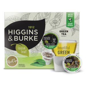 higgins & burke bountiful green, loose leaf, green tea, keurig k-cup brewer compatible pods, 24 count