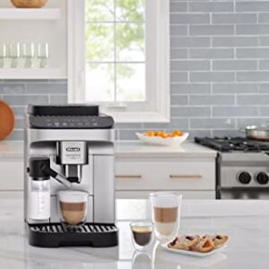 De'Longhi Magnifica Evo with LatteCrema System, Fully Automatic Machine Bean to Cup Espresso Cappuccino and Iced Coffee Maker, Colored Touch Display,Black, Silver