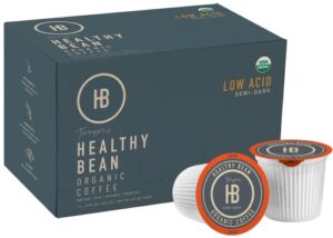 healthy bean low acid coffee pods, superfood infused, usda organic, mycotoxin free, semi-dark roast, 12 pack