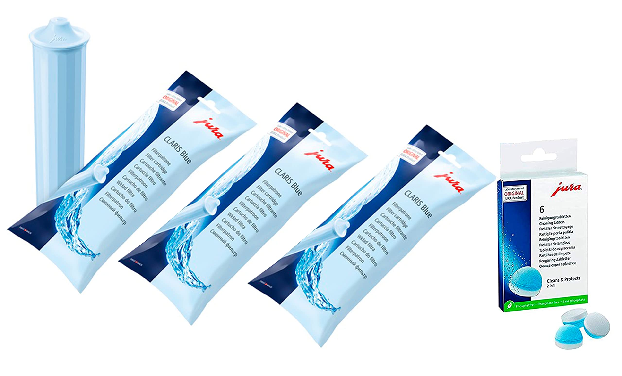 Jura Claris Blue Water Filter Cartridges (x3) and Cleaning Tablets (6 Tabletts) Combo Pack