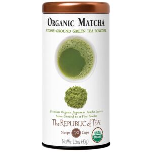 the republic of tea organic full-leaf japanese matcha green tea powder, 1.5 oz tin | steeps 30 cups