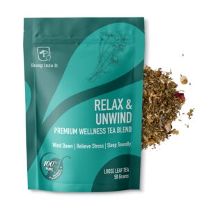 organic chamomile tea - calming herbal sleep tea with passion flower, spearmint, lemon balm and lavender - non-gmo mint tea - relax & unwind by steep into it (1.7 ounce)