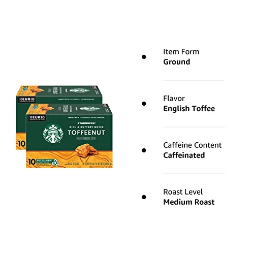 Starbucks Coffee Company Starbucks Flavored Ground Coffee K-Cup Pods, Toffeenut, Signature Collection, 100% Arabica Coffee, Recyclable K-Cups, 10 K-Cup Pods/Box (Pack of 2 Boxes)