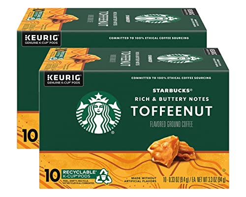 Starbucks Coffee Company Starbucks Flavored Ground Coffee K-Cup Pods, Toffeenut, Signature Collection, 100% Arabica Coffee, Recyclable K-Cups, 10 K-Cup Pods/Box (Pack of 2 Boxes)