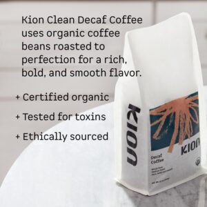 Kion Organic Decaf Whole Bean Coffee, Tested for Toxins, Ethically Sourced, Rich, Bold, and Smooth, Medium Roast 12 Oz (1 Pack)