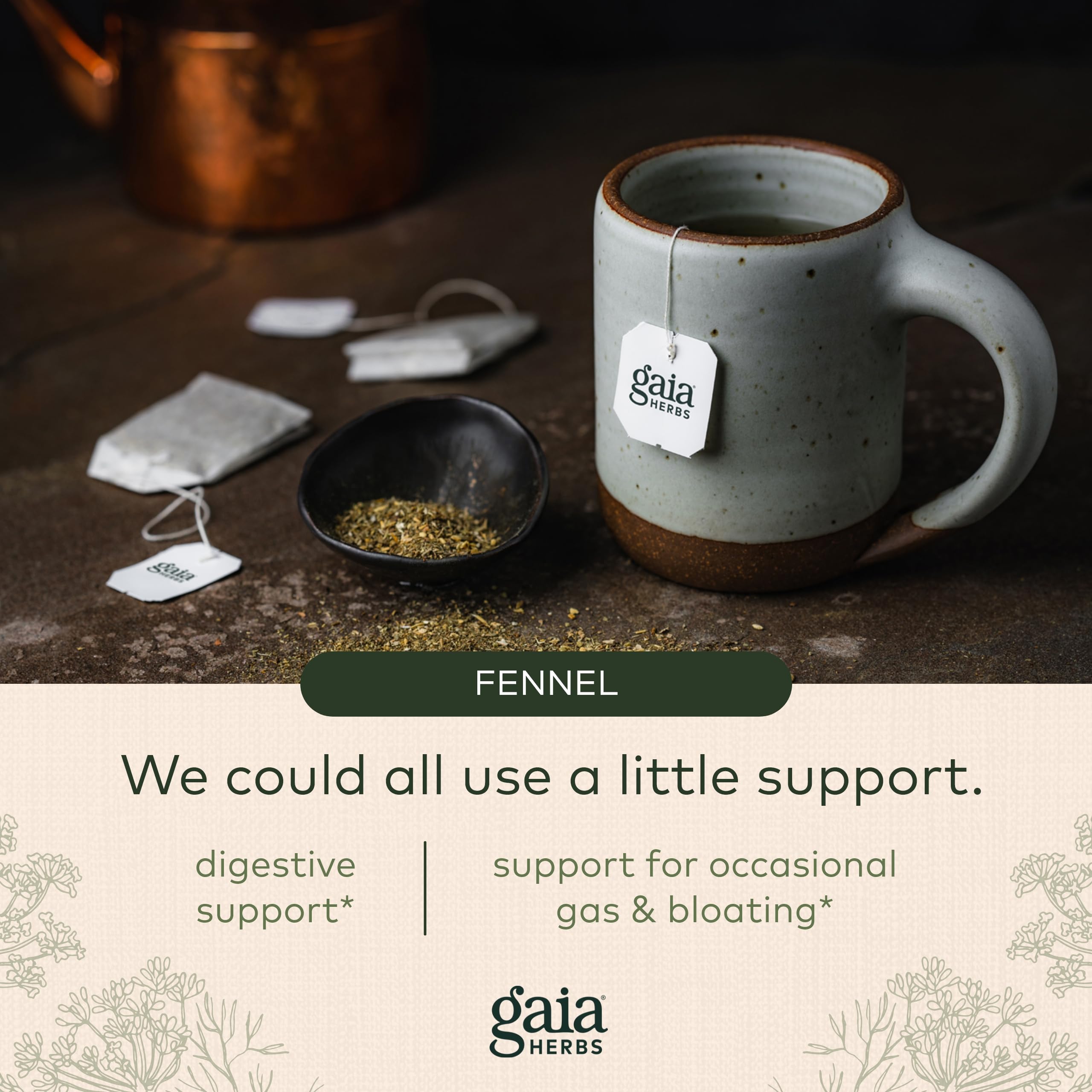 Gaia Herbs Gas & Bloating Herbal Tea - Supports Relief for Digestive Discomfort, Gas & Bloating - With Fennel, Licorice Root, Chamomile & More - 16 Caffeine-Free Herbal Tea Bags (1 Box of 16 Bags)