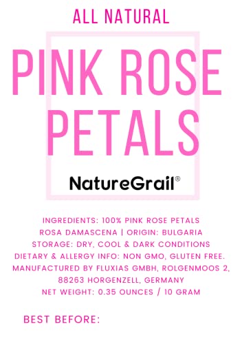 Pink Rose Petals - Edible Rosa Damascena | All Natural Rose Petals - Net weight: 0.35oz/10g | For use as tea, tisane or as topping for cupcakes, cakes, salads