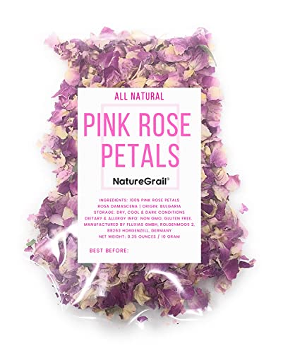 Pink Rose Petals - Edible Rosa Damascena | All Natural Rose Petals - Net weight: 0.35oz/10g | For use as tea, tisane or as topping for cupcakes, cakes, salads