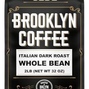 BROOKLYN COFFEE Whole Bean, Italian Dark Roast (2lb) Extra Strong, Delicious Taste, Heavenly Aroma - Fresh Bulk Coffee Beans Roasted Weekly in NYC