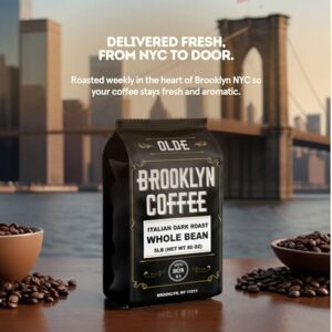 BROOKLYN COFFEE Whole Bean, Italian Dark Roast (2lb) Extra Strong, Delicious Taste, Heavenly Aroma - Fresh Bulk Coffee Beans Roasted Weekly in NYC