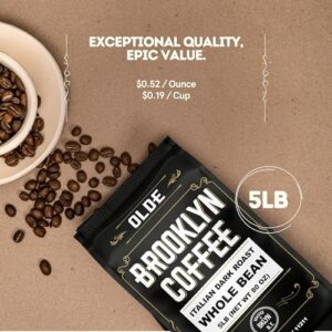 BROOKLYN COFFEE Whole Bean, Italian Dark Roast (2lb) Extra Strong, Delicious Taste, Heavenly Aroma - Fresh Bulk Coffee Beans Roasted Weekly in NYC