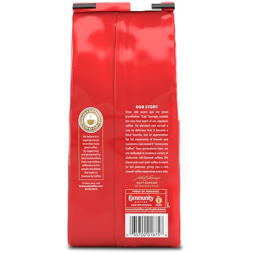 Community Coffee Signature Blend Dark Roast 72 Ounce, Premium Whole Bean Signature Blend, 12 Ounce Bag (Pack of 6)