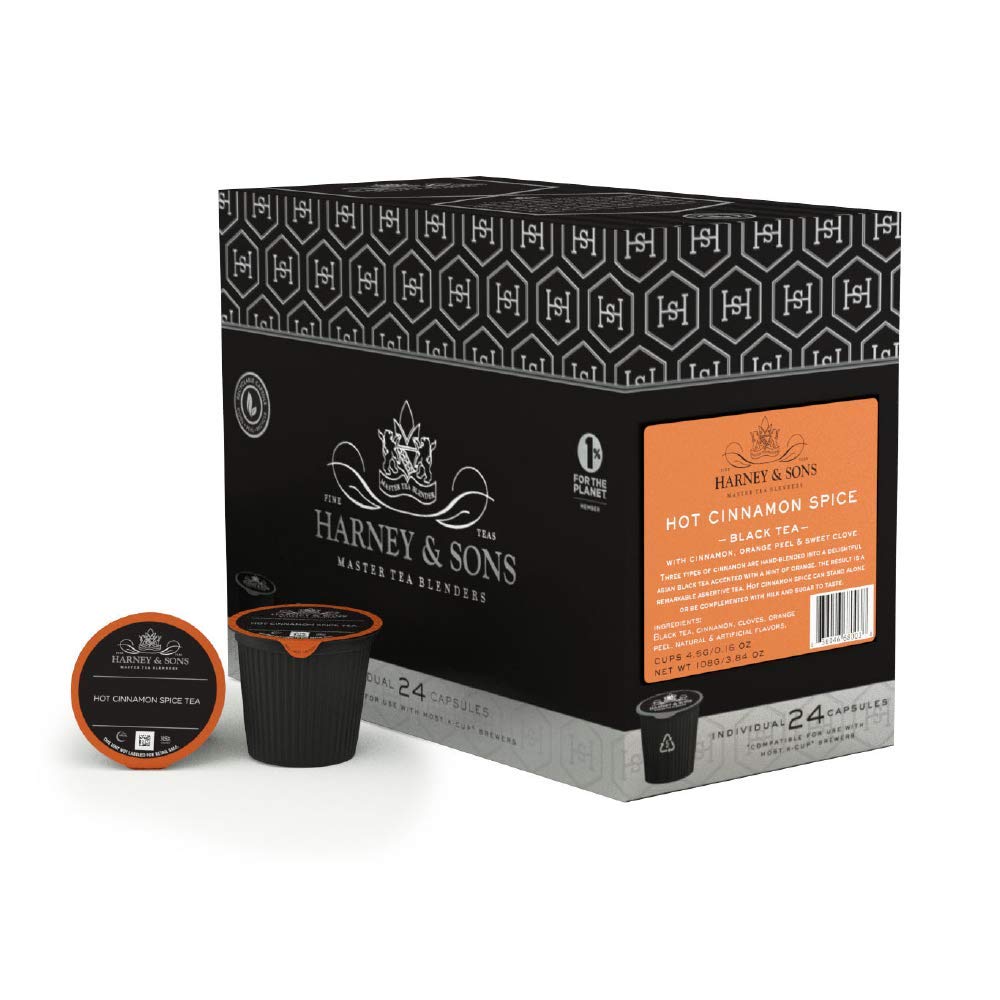 Harney and Sons Hot Cinnamon Spice Single Serve Tea Pods, 96 Pack | Compatible with Keurig K Cup Brewers | No Sugar Added | One Capsule Per Cup